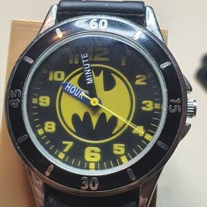 🦋10/$20🦋 Batman Silver/Black Rubber Strap Time Teaching  Boy's Watch